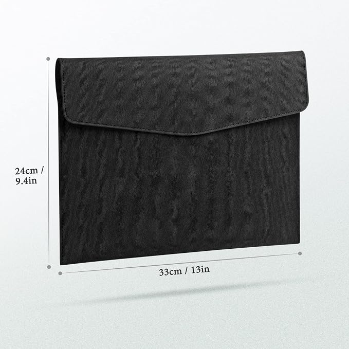 FYY File Folder, PU Leather A4 Document Holder File Organizer Filing Envelope Portfolio Case Tablet Sleeve with Magnetic Snap Closure for Home School Office Stationery Black