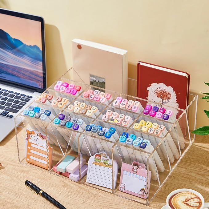MotiMind Acrylic Pen Organizer Storage for 200 Marker Vertical Marker Organizer Acrylic Pen Display Holder for Office Desk Desktop Stationery Pencil Storage, Clear, 13 x 5 x 10.2 Inch