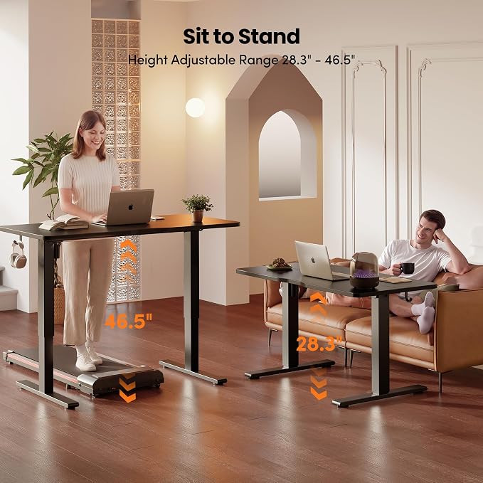 CubiCubi Electric Standing Desk 48 x 24 Inch, Height Adjustable Sit Stand Desk with Memory Presets, Splice Desktop Computer Desk for Home Office, Black Frame/Black Top