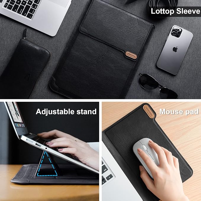 Nillkin Laptop Sleeve 15.6 inch (3-in-1), MacBook Sleeve with Adjustable Stand & Mouse Pad, 2 Stand Modes, 15 inch Laptop Case, MacBook Accessories, Slim for Chromebook/HP 13-15.6, Black Texture