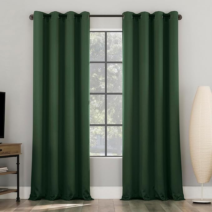 Sun Zero Nordic 2-Pack Theater Grade Noise Reducing Extreme 100% Blackout Grommet Curtain Panel Pair, 52" x 63", Evergreen
