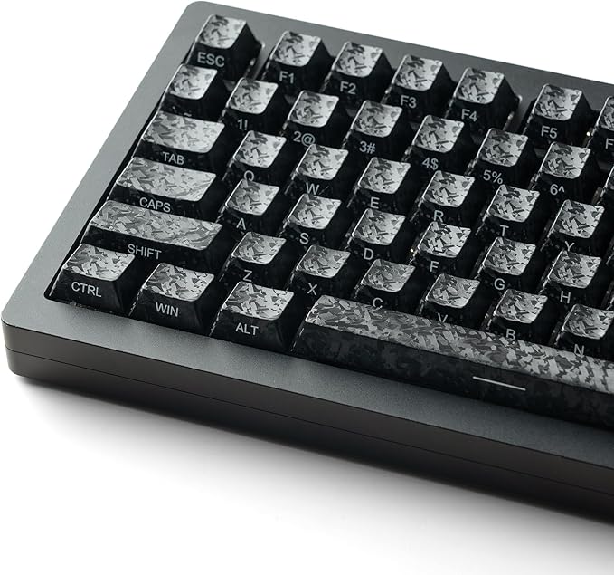Womier Forged Carbon Fiber Keycaps, Cherry Profile Keyboard Keycaps, Black | 120 Key Side Printed Keycaps Compatible with 61/64/68/84/87/100/104/108 Keys for Mechanical Keyboard