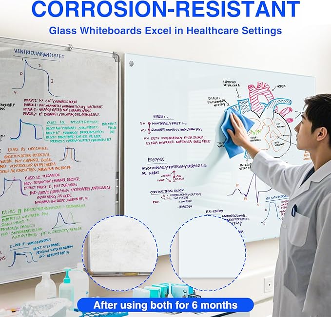maxtek Magnetic Glass Dry Erase White Board, 48" x 36" Frameless Glass Board for Wall Mounted, Includes 5 Magnets, 3 Markers and 1 Eraser for Classroom Home, Office Supplies (White)
