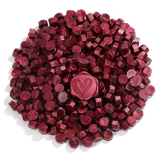 Yoption 360Pcs Burgundy Sealing Wax Beads with 2 Spoons and 4 Tea Candles for Wax Seal Stamps, Cards, Wedding Invitations, Wine Packaging, Gift Wrap, Envelopes