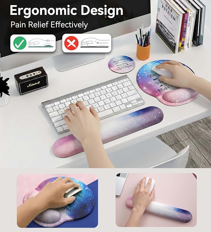 Mouse Pad with Keyboard Wrist Rest,Ergonomic Mouse Pad Wrist Support PU Base with Coaster,Mousepad with Nonslip Base for Computer Laptop Keyboard Home&Office