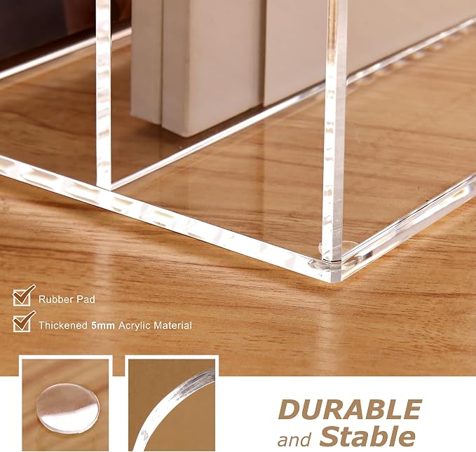 SANRUI Acrylic Magazine Holder Desk Organizer Workspace Sorters, Clear Bookend File Sorter Folder Rack For Home Office Accessories Organization Storage with 5 Vertical Compartments