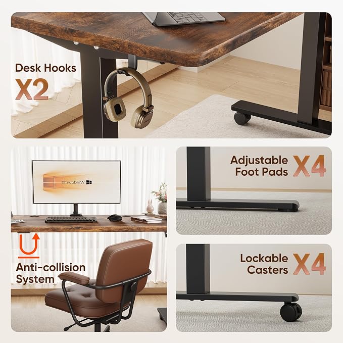 Monomi Electric Standing Desk 55x24 Inches，Height Adjustable Sit Stand Up Desk for Home Office, Ergonomic Computer Workstation with 178LBS Load Capacity & Quiet Motor, Two-Piece Desktop, Rustic Brown