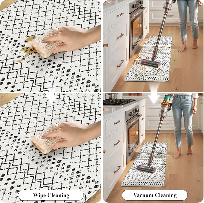 KIMODE Anti Fatigue Kitchen Mat for Floor, Cushioned Farmhouse Kitchen Runner Rug, Non Slip Waterproof Kitchen Floor Mat, Comfort Foam Standing Desk Mat for Laundry Office Sink Black/White 20"x32"