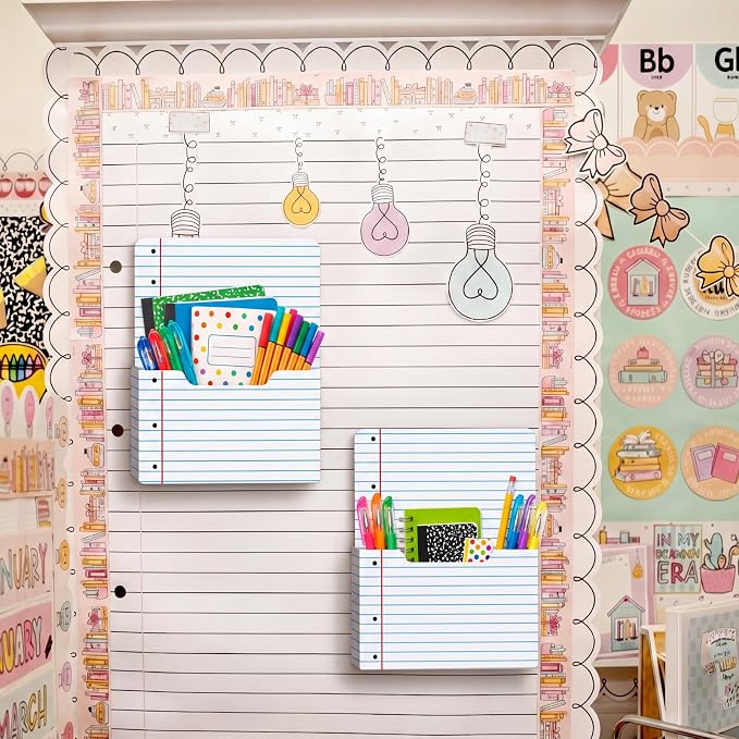 Gilprop 2 Pcs Notebook Line Magnetic File Folder Holder Pocket File Organizer Classroom Decor Teacher Desk Accessories for Whiteboard Mail Paper Book No Drilling School Desk Door Classroom Essential