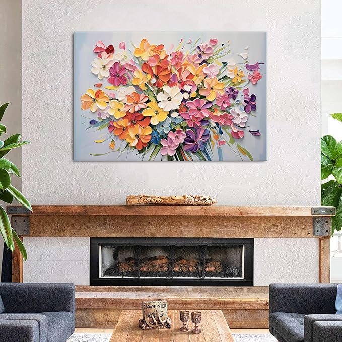 Colorful Floral Wall Art Watercolor Daisy Flower Picture Wall Decor for Living Room Nature Poppies Bouquet Painting Canvas Prints Large Aesthetic Wildflower Poster Artwork Bedroom Decorations 32x48”