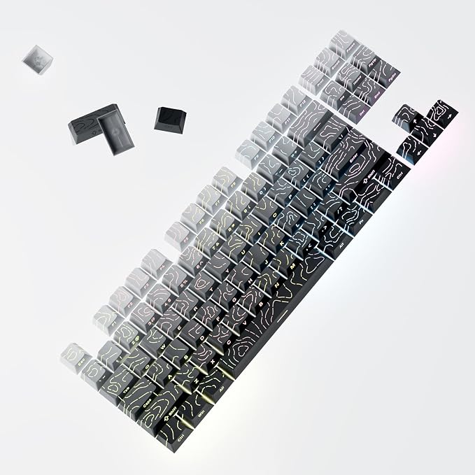 133 Aesthetic Topographic PBT Keycaps, No Tearing, Never Fade & Non-Slip, Modern RGB Backlit Gray-to-Black Gradient Keycaps for Mechanical Keyboard - Ergonomic (Doubleshot, Fit for All MX Layout)