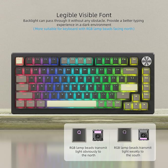 Womier PBT Shine Through Keycaps for Mechanical Keyboard, Pudding Keycaps 60% 75% 100% Keyboard 143 Keys, Custom Keycap Set OEM Profile for Gateron Cherry MX Switches,Grey Brown-Only Key caps