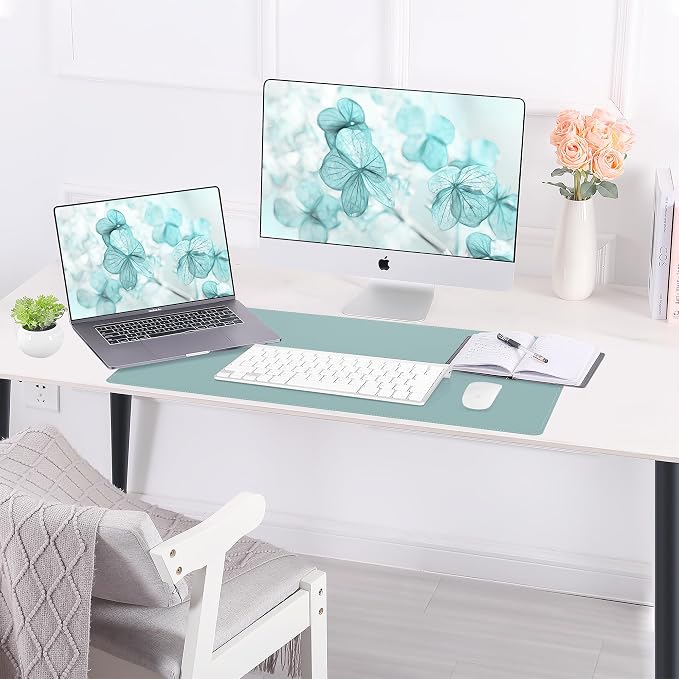 AFIING Cork Desk Mat, 31.5" x 17", Light Blue,Desk pad Protector | Dual-Sided Cork & PU Leather, Waterproof, Non-Slip, For Office & Gaming