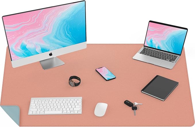 Large Desk Mat - 47.2"x23.6"Double-Sided Desk Pad Protector,Large Desk pad, Leather Desk Pad for Keyboard and Mouse,Mouse Pad for Office or Home Workspace(Pink Light Blue)