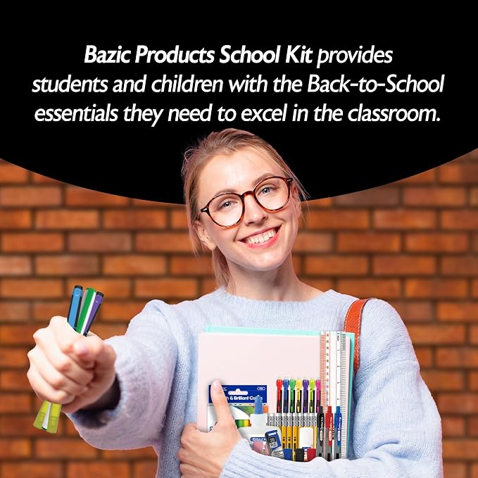 BAZIC PRODUCTS Back to School Supplies Kit, 66 Pieces, for Students Teachers Donations