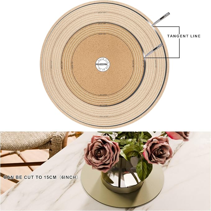 MAIDERN 12 Inch Round Cork & Leather Placemats, Cuttable Size (6-12 Inch), Trimmable Dining Table Mat, Heat Resistant/Non-Slip Table Cover for Kitchen, Office, or Restauran (Golden)