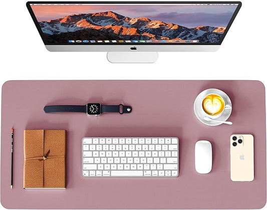 WAYBER Leather Desk Pad Protector, Waterproof Mouse Pad, PU Desk Mat, Office Desk Cover, Desk Writing Mat for Office/Home/Work/Cubicle (Purple/Pink) 23.6x13.7in
