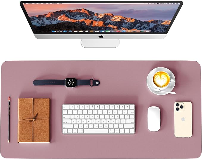 WAYBER Leather Desk Pad Protector, Waterproof Mouse Pad, PU Desk Mat, Office Desk Cover, Desk Writing Mat for Office/Home/Work/Cubicle (Purple/Pink) 35.5x17 in