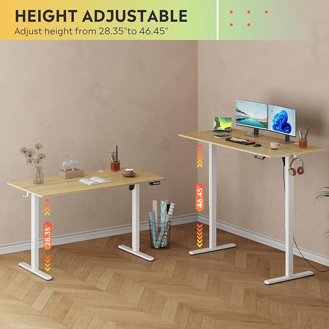 DEVAISE 55 Inch Standing Desk with Split Top, Ergonomic Computer Desk, Maple