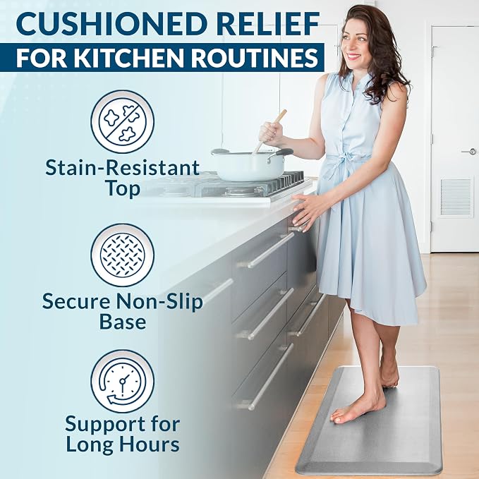 ComfiLife Anti Fatigue Floor Mat – 3/4 Inch Thick Kitchen Mats for Floor, Standing Desk Mat, Kitchen Rug – Comfort at Home, Office – Durable – Stain Resistant – Non-Slip Bottom (24" x 70", Silver)