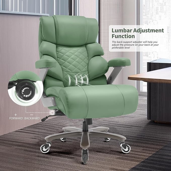 VUZI 700lbs Big and Tall Office Chair, Large Executive Leather Desk Chair | Adjustable Lumbar Support for Back Pain, Plus Size Wheels, 3D Flip Arms, Heavy Duty Metal Base, Wide Seat Computer Chair
