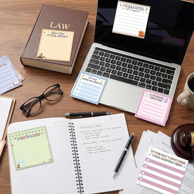 Lawyer Sticky Notes Gifts, 9 Pack Attorney Notepads 3x3 Inches Lawyer Gifts for Women Men, Law Themed Self-Stick Memo Pads, Legal School Office Supplies (450 Sheets)