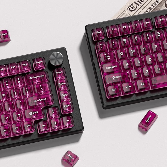 dagaladoo Clear keycaps,Transparent Keyboard keycaps,Jelly Key caps Set,Shine Through keycap，MDA Profile Keyboard caps for Mx Switches Mechanical Keyboard(Fuchsia)