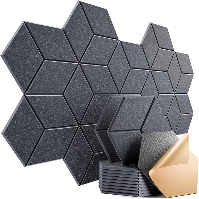 12 Pack Self-Adhesive Acoustic Panels 12" X 10" X 0.4" - Sound Proof Foam Panels with High Density, Y-Lined Design, Flame Resistant, Absorb Noise and Eliminate Echoes(Dark Gray)