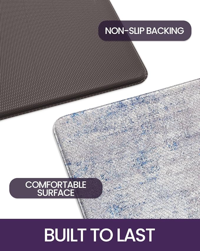 DEXI Kitchen Mats Cushioned Anti Fatigue, 23x59 Floor Padded Runner Rug Non Slip, Waterproof Standing Comfort Memory Foam for Front Sink Laundry, Blue