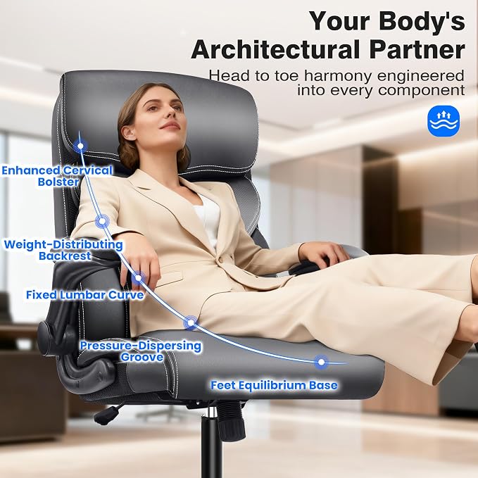 AreShark Leather Office Chair - Executive High Back Ergonomic Desk Chairs | Breathable Computer Chair with Lumbar Support & Rock Function, Rolling Swivel Seat for Working, Studying, Gaming & Relaxing