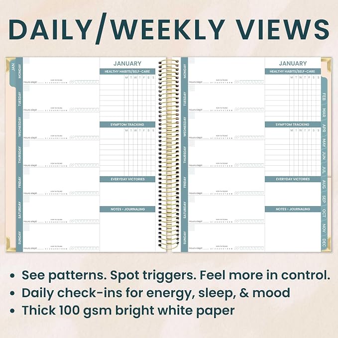 bloom daily planners Undated Chronic Illness Planner & Medical Journal - 12 Month Pain & Symptom Tracker, Mood & Medication Log, Appointment Organizer (7” x 9”)- You Are Stronger Than You Think