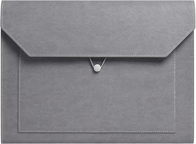 PU Leather A4 File Folder Document Holder 2 Pockets Portfolio Envelope Folder Case with Elastic String 3/4 Inch Expansion (Gray)