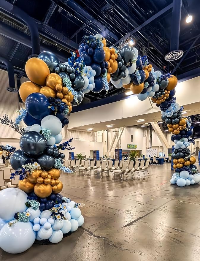 Navy Blue and Gold Balloons Garland Arch Kit, Father Day Balloon Arch Kit with Metallic Navy Blue Gold and Confetti Balloons for Father's Day, Birthday, Grad, Baby Shower, Wedding Party Decor