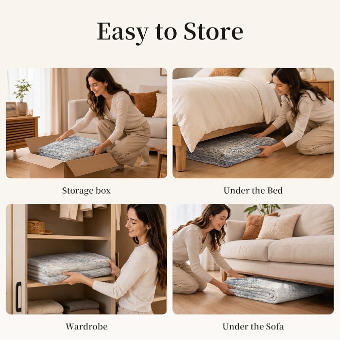 7x10 Washable Area Rug: Large Soft Indoor Neutral Living Room Rug Non Slip Low Pile Carpet Soft Stain Resistant Floor Rug for Bedroom Dining Room Home Office Indoor Home Decor (Blue Gray,7x10)