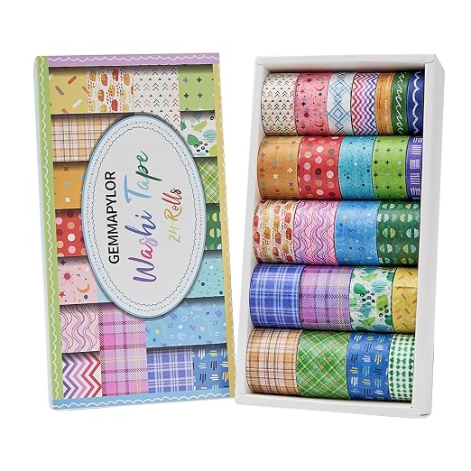 Grid Washi Tape Set 24 Rolls, Decorative Masking Tape for Junk Journal, Scrapbooking Supplies, DIY Crafting Supplies