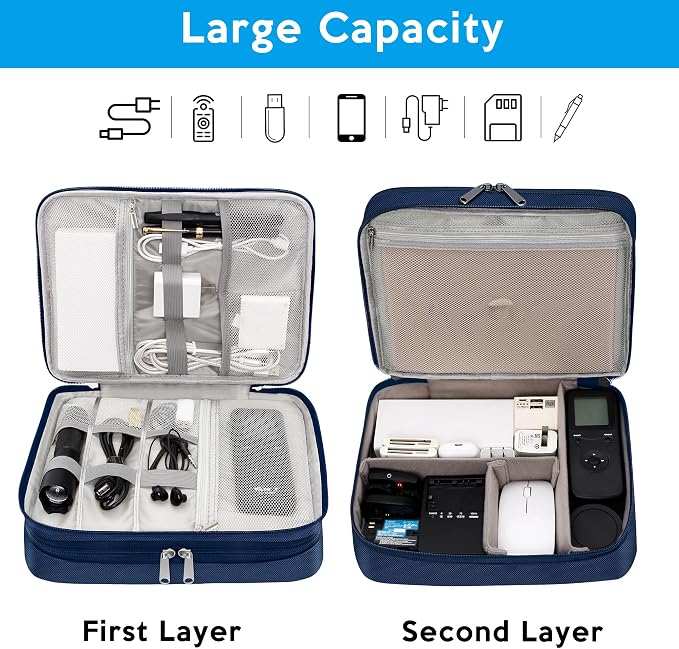 CILLA Electronic Organizer Travel Case, Travel Cord Organizer Case Portable Waterproof Cable Organizer Bag for Charger, Cord, USB, Power Bank, Earphone