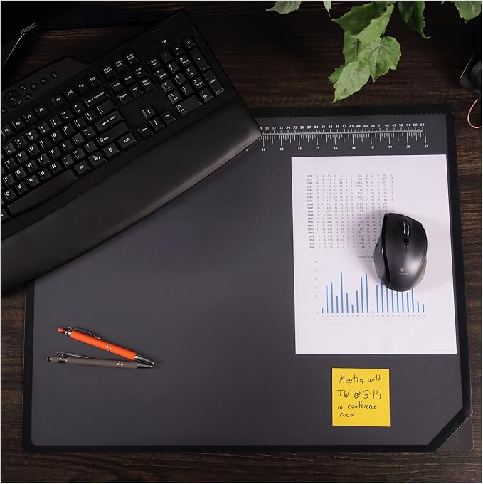 Artistic Logo Pad Engineering Desk Mat Pad for Desktop Organization & Document Protection, Printed Ruler Measurements, Black/Clear, 19" x 24"