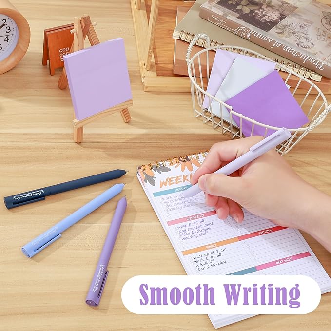 BAYTORY 320 Sheets Gradient Sticky Notes, 4 Pcs Rotatable Colored Gel Pens, Aesthetic Self-Stick Note & Multicolored Ink Pen, Colorful Memo Pads Easy to Post for Note Taking (Gradient Purple)