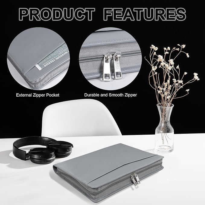 Personalized Leather Portfolio with Zipper, Professional Business Padfolio with A4/US Letter Writing Pad Holder for Interview, Resume Folder for Men and Women, Gray