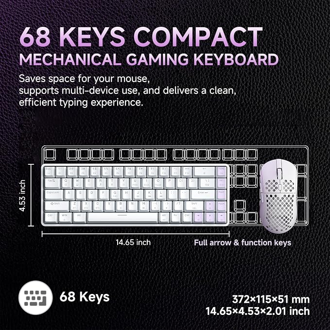 DIERYA DK68 Wireless Mechanical Keyboard, 60% Gaming Keyboard with Blue Switch, Triple Mode 2.4GHz/USB-C/BT5.0, RGB Backlit, Anti-Ghosting Keys, 68 Keys Portable Mini Wired Office Keyboard-White