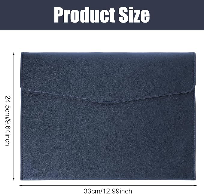 Leather Document Folder, A4 File Document Holder Waterproof Portfolio Envelope PU Leather Folder Case with Snap Button Closure for Letter Size, Travel, Resume, Blue