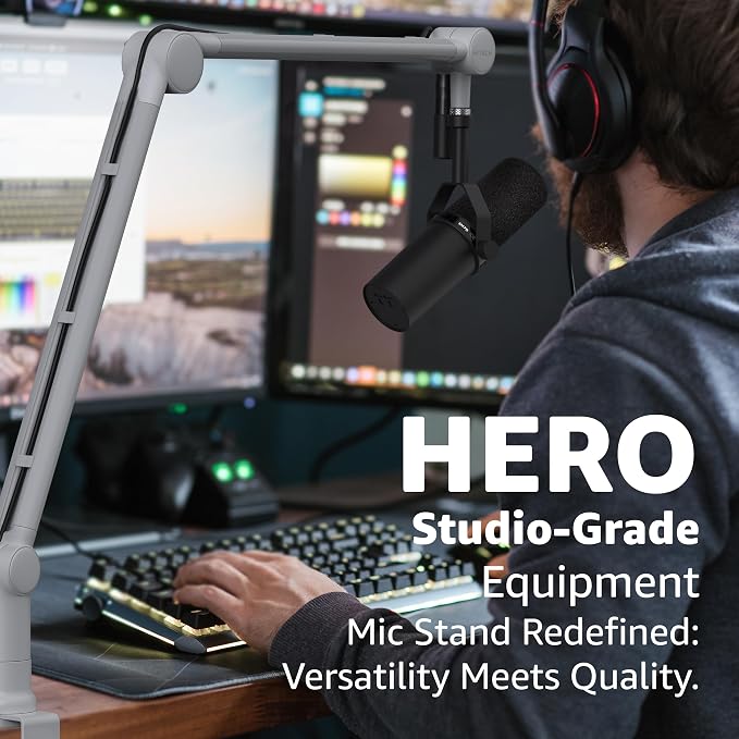 IXTECH Boom Arm - Adjustable 360° Rotatable Microphone Sturdy Stainless Steel Mic Desk, Table Stand Foldable Scissor Stable Mount Arms for Radio Studio, Podcast, Gaming (MATTE SILVER)