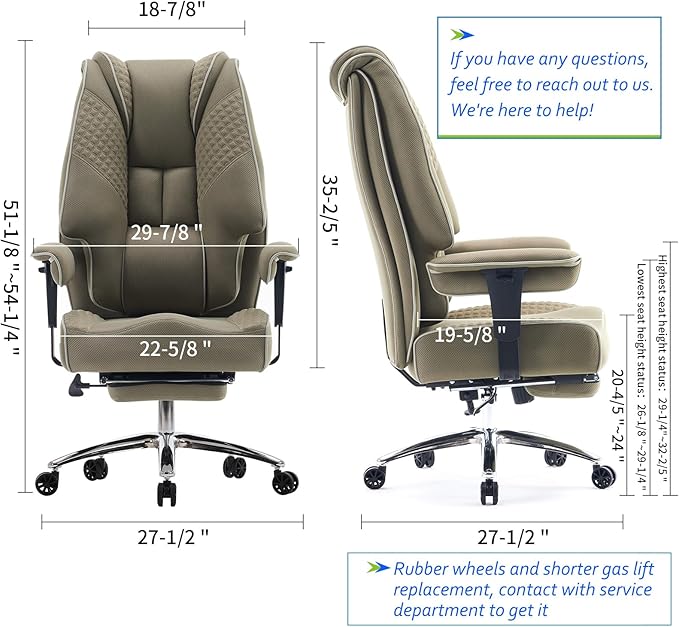 Big and Tall Office Chair 400lbs Wide Seat, Mesh High Back Executive Office Chair with Foot Rest, Ergonomic Chairs Lumbar Support for Lower Back Pain Relief (Mesh Light Green)