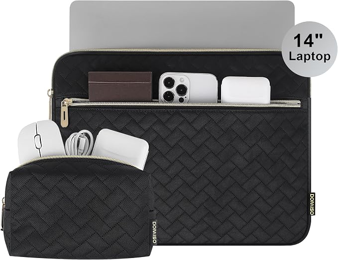 DOMISO 14 inch Laptop Sleeve for MacBook Air/Pro 14 inch MacBook Pro 14 Case Compatible with MacBook Pro 14 inch M4 M3 Protective Computer Sleeve 14 inch Laptop with Small Case, Black