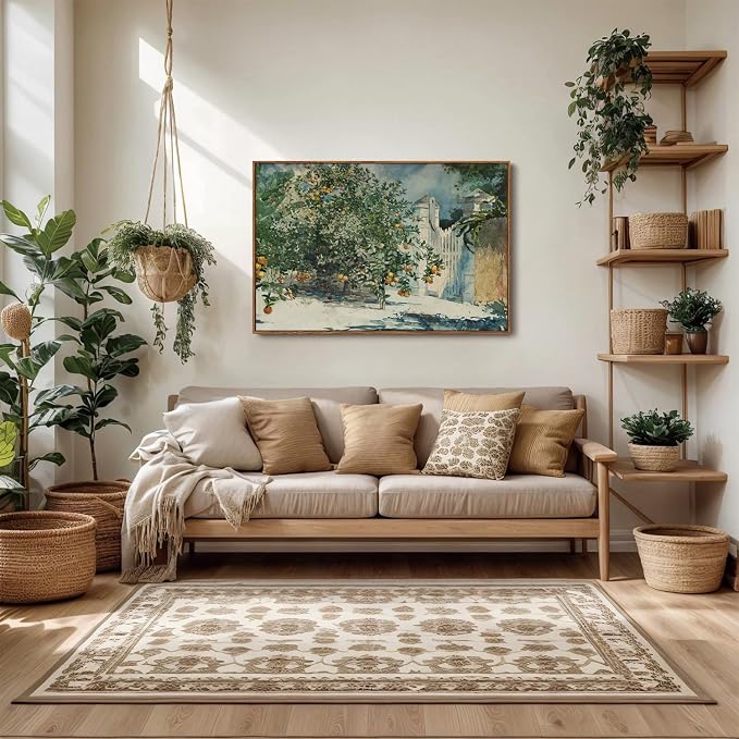 OIQArtOIQ Framed Vintage Landscape Wall Art Orange Trees Still Life Oil Painting Canvas Prints Country Farmhouse Aesthetic Decor Pictures for Kitchen Bedroom Living Room Bathroom