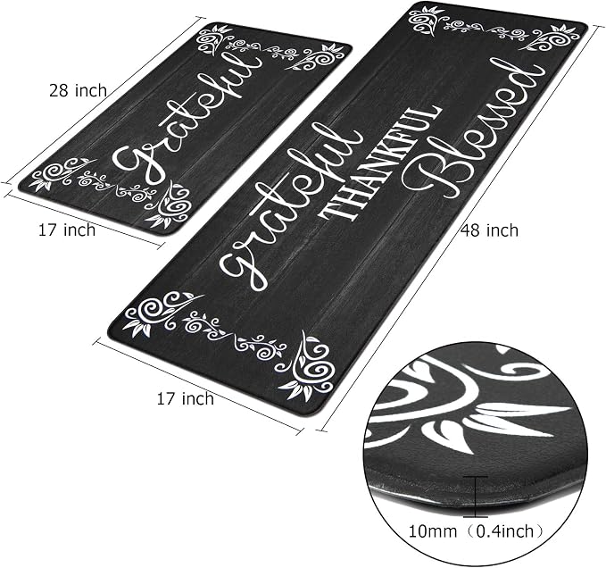 HEBE Anti Fatigue Kitchen Mat Set of 2 Non Slip Cushioned Kitchen Mats for Floor Waterproof Farmhouse Kitchen Rugs and Mats Set Comfort Standing Desk Mat Carpet for Sink,Office,Laundry