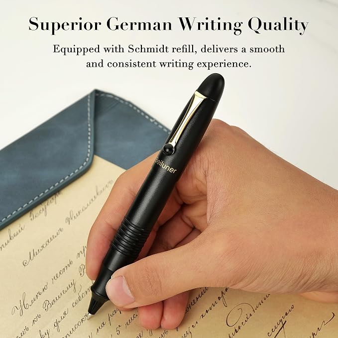 BEILUNER 320 Black Rollerball - Stunning Luxury Pen with Gold Finish, EDC, Heavy, Smooth Black Ink Refill, Best Gift Set for Men & Women, Professional, Executive Office, Nice Classic Pens