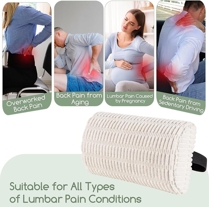 Lumbar Support Pillow for Recliner Chair/Office Chair/Couch, Memory Foam Back Support Cushion with Adjustable Strap, Recliner Cushions for Lower Back Pain Relief, Sleeping, Washable Cover, Beige