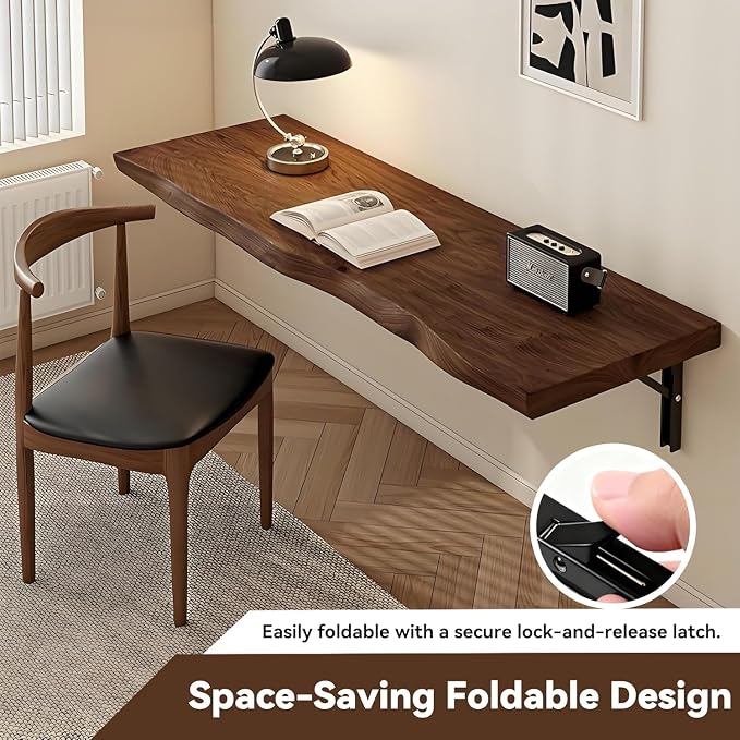 Wall-Mounted Floating Drop Leaf Table - Space-Saving Wood Folding Desk with Brackets | Support Up to 330 Pounds Compact Wall Desk Workbench for Small Spaces Home Office Study