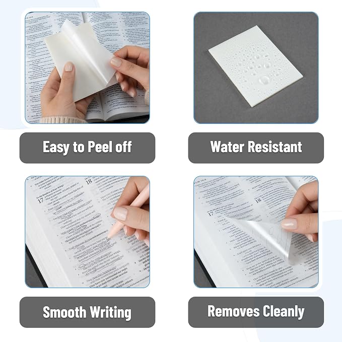 Mr. Pen- Transparent Sticky Notes Set, 1000 Sheets, 6 Sizes | Waterproof Transparent Sticky Note Pads for Bible Study, Annotating Books, Office, School, Planning